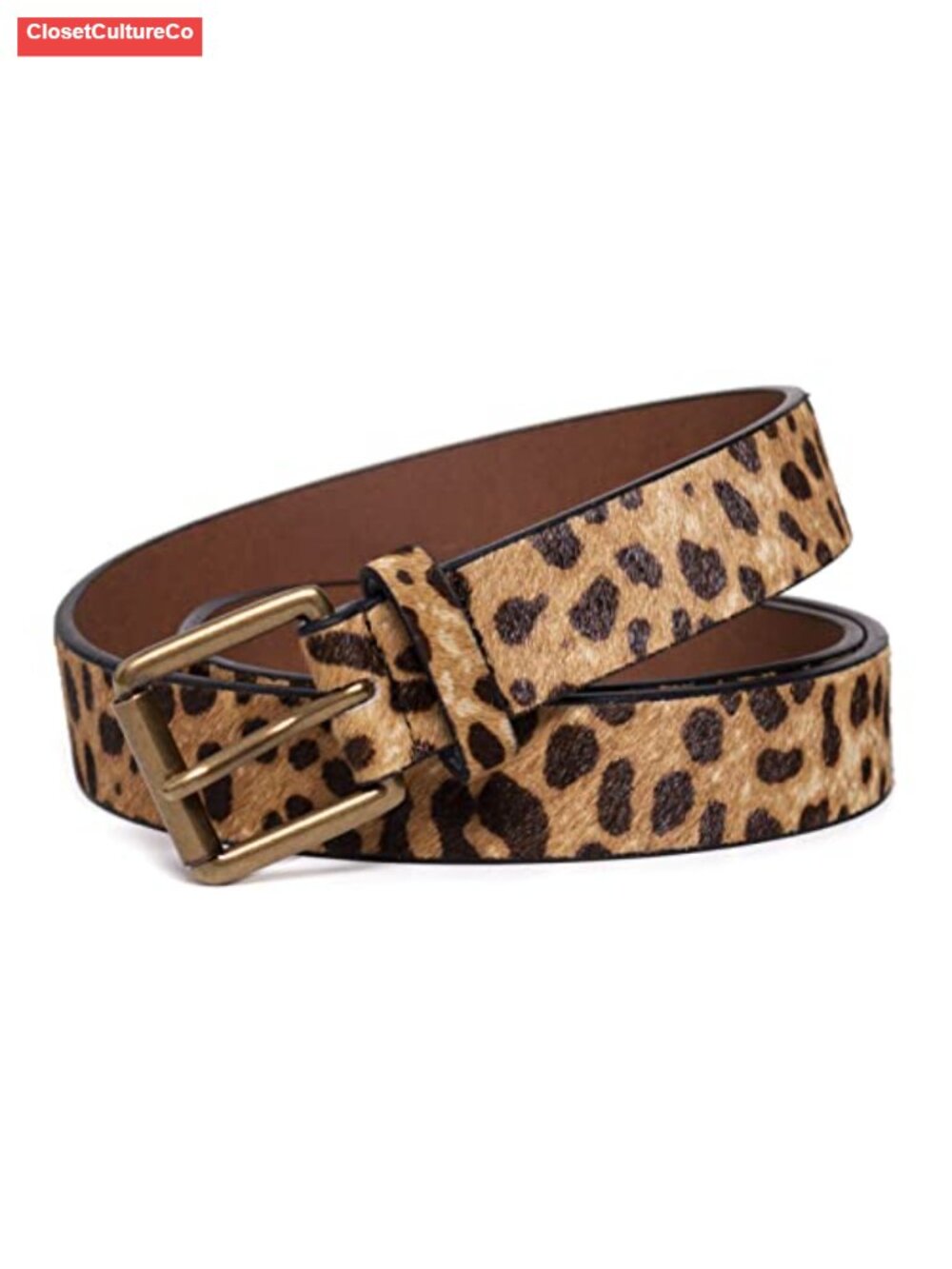 Genuine Suede Leather Leopard Print Belt for Women Jeans Waist